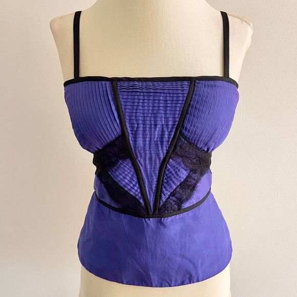 Y2k Luxe Whimsigoth Satin Lace Trim Pleated Bustier Bebe Silk Size Medium NWT - Picture 1 of 9